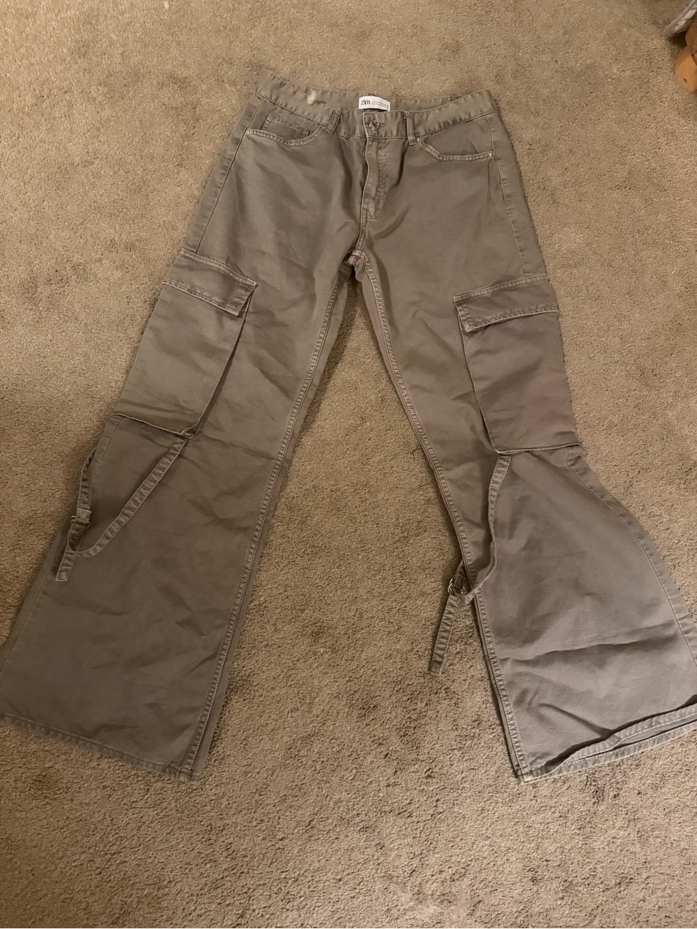 Zara Taupe Flare Cargo Jeans
